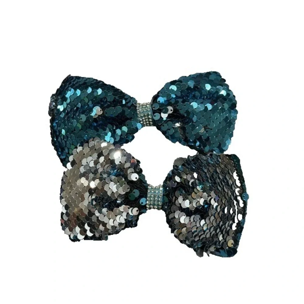 NEW Hair Accessories Bow Clips set of 2 blue silver
